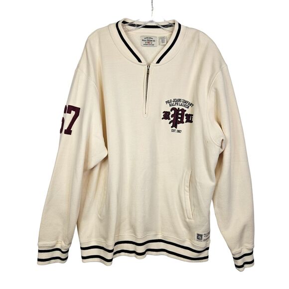 Vintage Polo Ralph Lauren 1/4 Zip Sweatshirt Pullover Mens XL Patches Ribbed - Picture 1 of 12